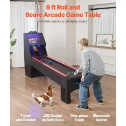 VEVOR 9' Roll and Score Classic Arcade Game Table,  with LED Electronic Scorer & Track Lighting, Sound, Automatic Ball Return, Adults Kids Home Recreation Game Room, 4 Balls Included