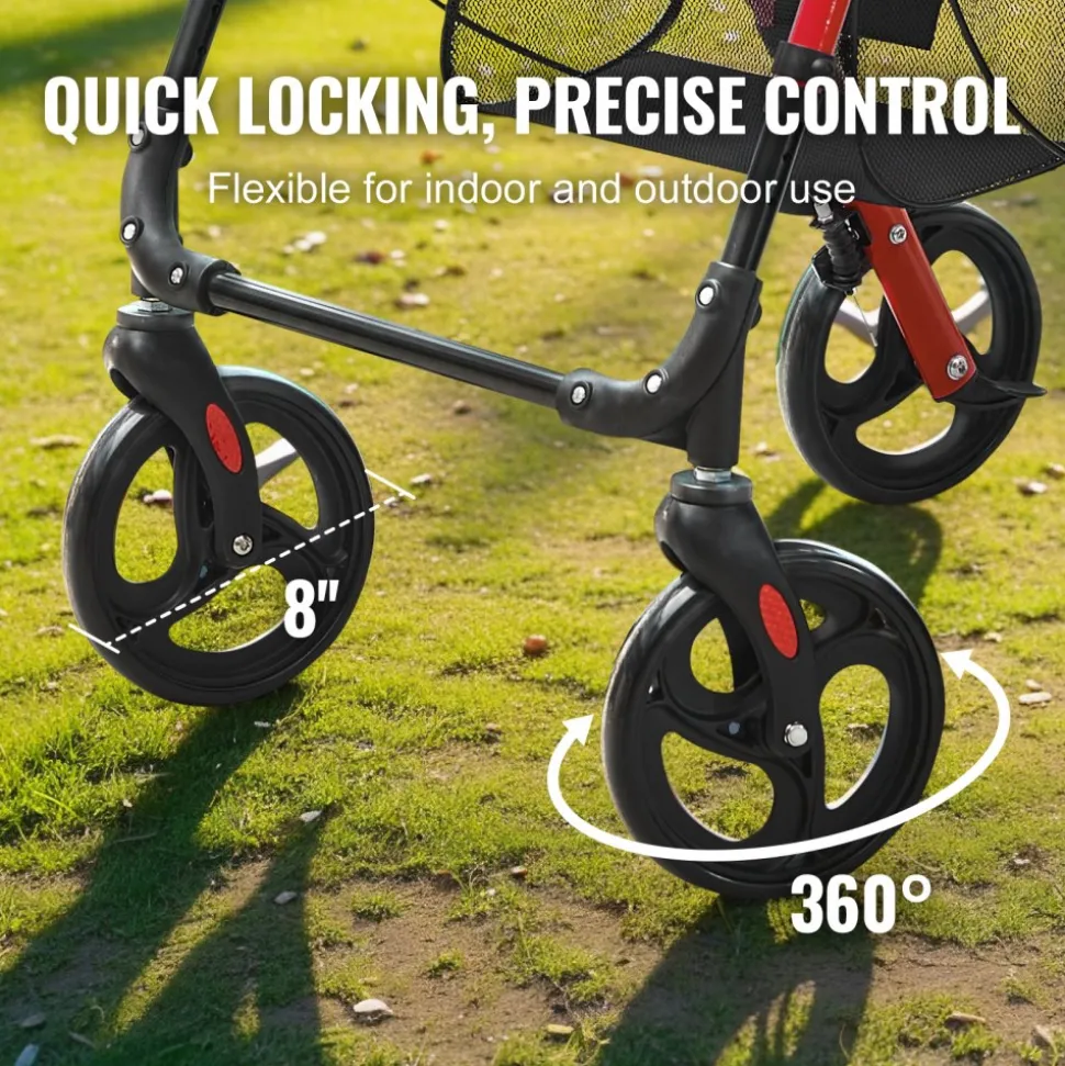 VEVOR Rollator Walker for Seniors and Adult, Lightweight Aluminum Foldable Rolling Walker with Adjustable Seat and Handle, Outdoor Mobility Rollator Walker with 8" All Terrain Wheels, 300LBS Capacity