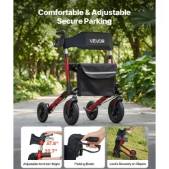 VEVOR Rollator Walker with Seat for Seniors, Ultra Compact 3-Fold Rolling Walker, Lightweight Aluminum Mobility Walking Aid with PU Solid Wheels, Adjustable Handle, Cup & Cane Holder - Supports 300LBS