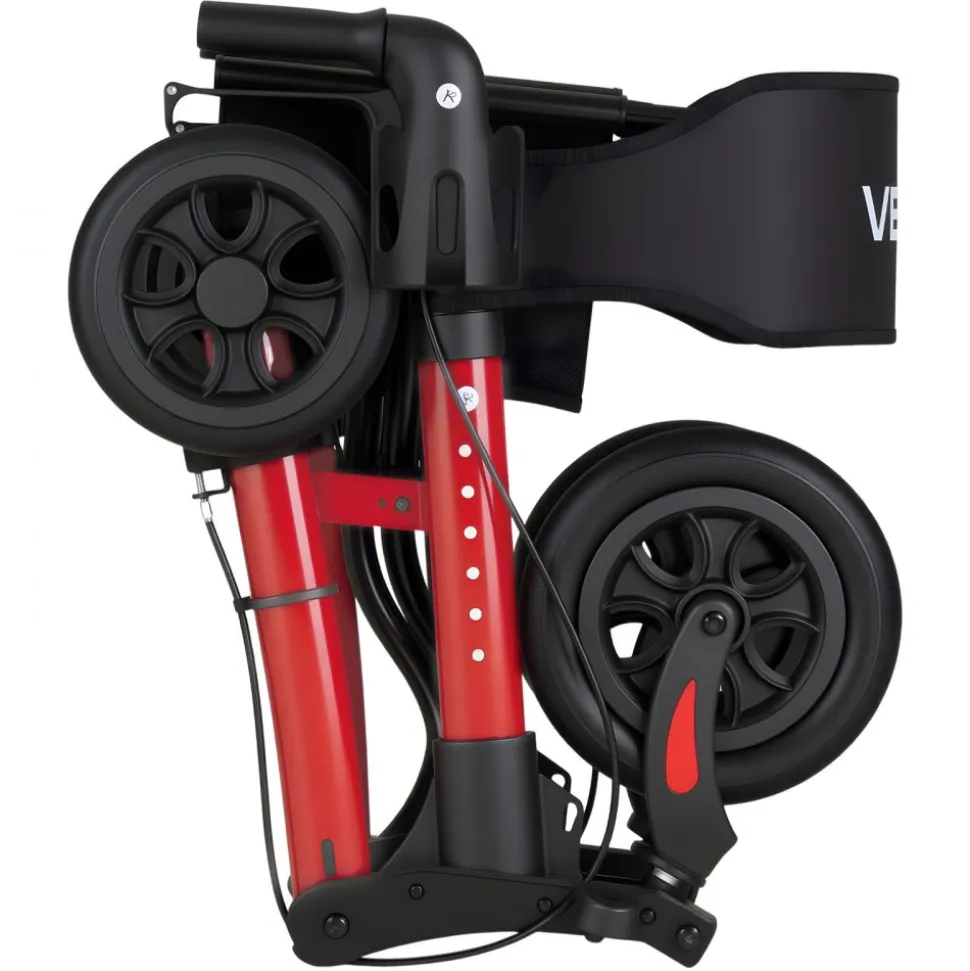 VEVOR Rollator Walker with Seat for Seniors, Ultra Compact 3-Fold Rolling Walker, Lightweight Aluminum Mobility Walking Aid with PU Solid Wheels, Adjustable Handle, Cup & Cane Holder - Supports 300LBS