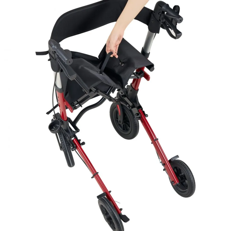 VEVOR Rollator Walker with Seat for Seniors, Ultra Compact 3-Fold Rolling Walker, Lightweight Aluminum Mobility Walking Aid with PU Solid Wheels, Adjustable Handle, Cup & Cane Holder - Supports 300LBS