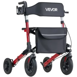 VEVOR Rollator Walker with Seat for Seniors, Ultra Compact 3-Fold Rolling Walker, Lightweight Aluminum Mobility Walking Aid with PU Solid Wheels, Adjustable Handle, Cup & Cane Holder - Supports 300LBS