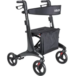 VEVOR Rollator Walker with Seat for Seniors, Foldable Lightweight Rolling Walker, Carbon Fiber Mobility Walking Aid with 8