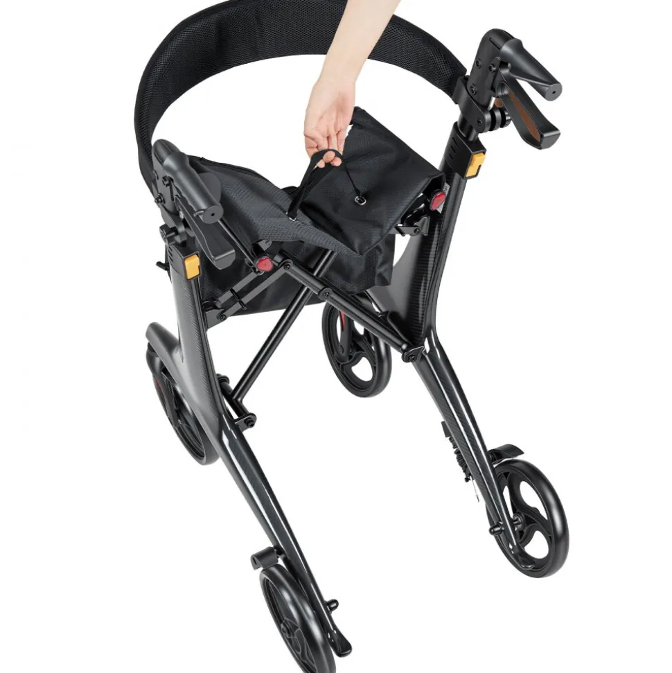 VEVOR Rollator Walker with Seat for Seniors, Foldable Lightweight Rolling Walker, Carbon Fiber Mobility Walking Aid with 8" Solid PVC Wheels and Adjustable Handle - Supports up to 300LBS