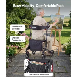VEVOR Rollator Walker with Seat for Seniors, Foldable Lightweight Rolling Walker, Carbon Fiber Mobility Walking Aid with 8