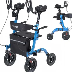 VEVOR Rollator Walker with Seat for Seniors, Foldable Rolling Walker, Lightweight Aluminum Mobility Walking Aid with PU Solid Wheels, Adjustable Handle, Storage Bag, Cup/Cane Holder - Supports 300LBS