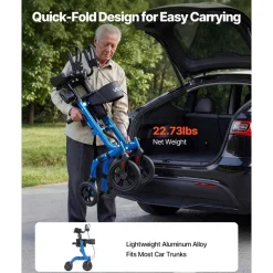 VEVOR Rollator Walker with Seat for Seniors, Foldable Rolling Walker, Lightweight Aluminum Mobility Walking Aid with PU Solid Wheels, Adjustable Handle, Storage Bag, Cup/Cane Holder - Supports 300LBS