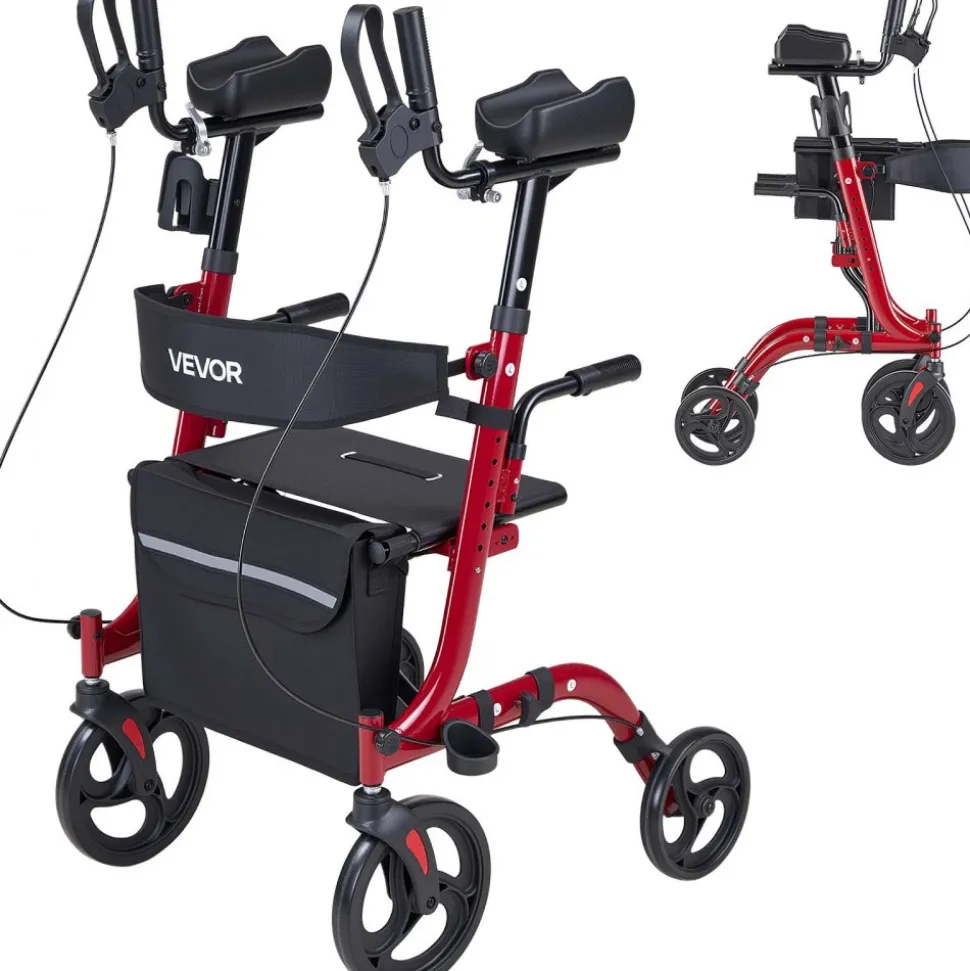 VEVOR Rollator Walker with Seat for Seniors, Ultra Compact 3-Fold Rolling Walker, Lightweight Aluminum Mobility Walking Aid with PU Solid Wheels, Adjustable Handle, Cup & Cane Holder - Supports 300LBS