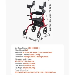VEVOR Rollator Walker with Seat for Seniors, Ultra Compact 3-Fold Rolling Walker, Lightweight Aluminum Mobility Walking Aid with PU Solid Wheels, Adjustable Handle, Cup & Cane Holder - Supports 300LBS
