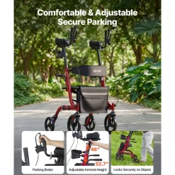 VEVOR Rollator Walker with Seat for Seniors, Ultra Compact 3-Fold Rolling Walker, Lightweight Aluminum Mobility Walking Aid with PU Solid Wheels, Adjustable Handle, Cup & Cane Holder - Supports 300LBS