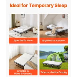 VEVOR Rollaway Bed, 38 in x 75 in Folding Bed with 5 in Mattress, Twin Size Foldable Bed with Sturdy Metal Frame & Memory Foam Mattress, Portable Twin Roll Away Bed with Mattress, for Adults, Guest