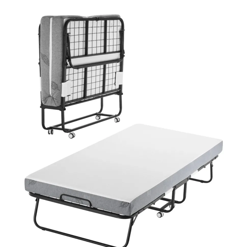 VEVOR Rollaway Bed, 38 in x 75 in Folding Bed with 5 in Mattress, Twin Size Foldable Bed with Sturdy Metal Frame & Memory Foam Mattress, Portable Twin Roll Away Bed with Mattress, for Adults, Guest