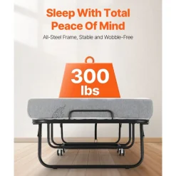 VEVOR Rollaway Bed, 31 in x 75 in Folding Bed with 5 in Mattress, Twin Size Foldable Bed with Sturdy Metal Frame & Memory Foam Mattress, Portable Twin Roll Away Bed with Mattress, for Adults, Guest