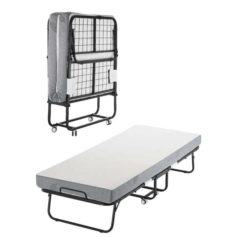 VEVOR Rollaway Bed, 31 in x 75 in Folding Bed with 5 in Mattress, Twin Size Foldable Bed with Sturdy Metal Frame & Memory Foam Mattress, Portable Twin Roll Away Bed with Mattress, for Adults, Guest