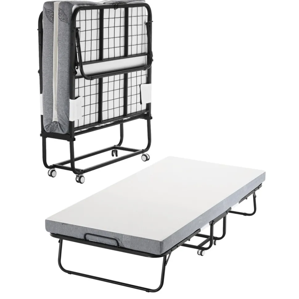 VEVOR Rollaway Bed, 38 in x 75 in Folding Bed with 4 in Mattress, Twin Size Foldable Bed with Sturdy Metal Frame & Memory Foam Mattress, Portable Twin Roll Away Bed with Mattress, for Adults, Guest
