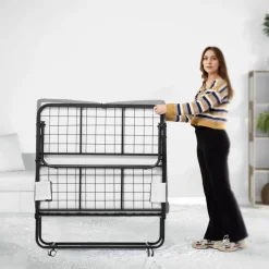 VEVOR Rollaway Bed, 38 in x 75 in Folding Bed with 4 in Mattress, Twin Size Foldable Bed with Sturdy Metal Frame & Memory Foam Mattress, Portable Twin Roll Away Bed with Mattress, for Adults, Guest