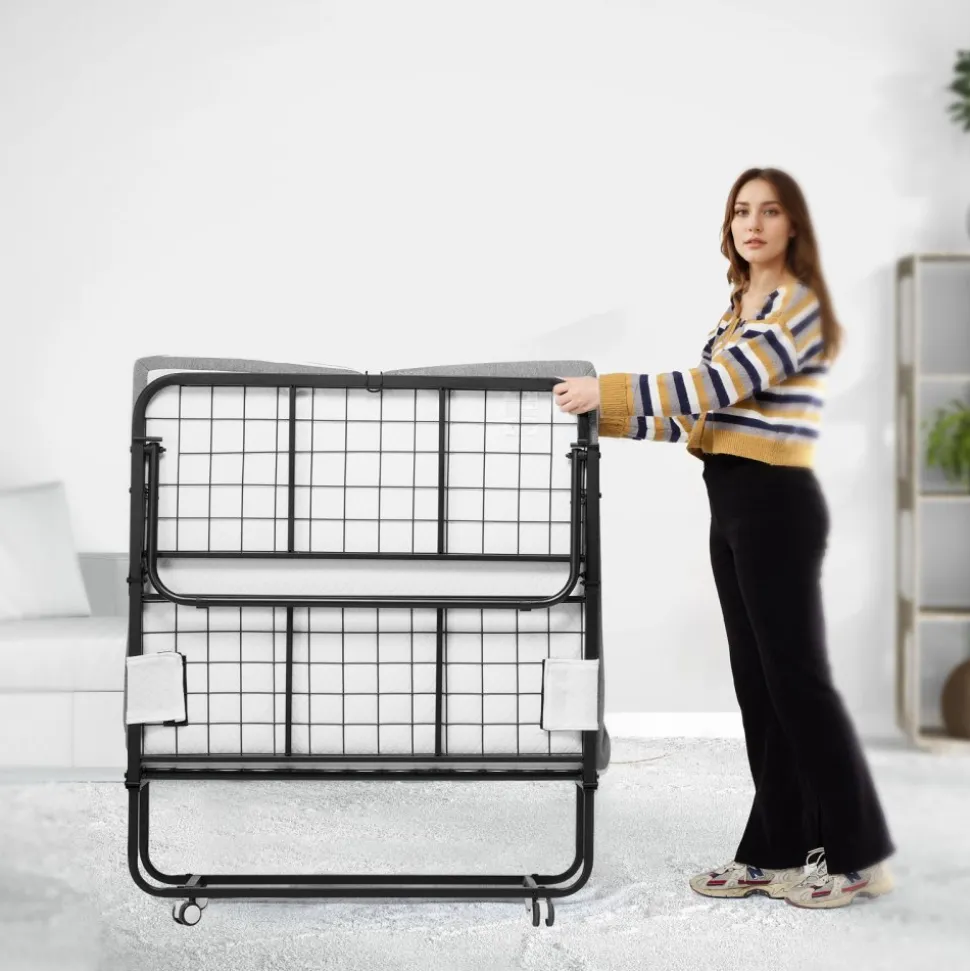 VEVOR Rollaway Bed, 38 in x 75 in Folding Bed with 4 in Mattress, Twin Size Foldable Bed with Sturdy Metal Frame & Memory Foam Mattress, Portable Twin Roll Away Bed with Mattress, for Adults, Guest