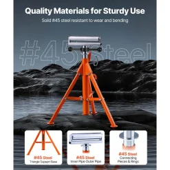 VEVOR Roller Stand, Heavy Duty 2500 LBS Load Capacity, 27.6"-52" Height Adjustable, 45# Steel Folding Roller Support Stand for Pipes, Wooden Boards