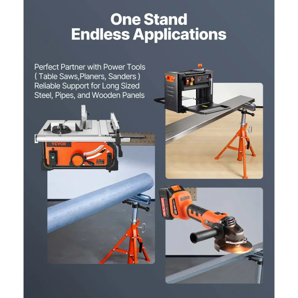 VEVOR Roller Stand, Heavy Duty 2500 LBS Load Capacity, 27.6"-52" Height Adjustable, 45# Steel Folding Roller Support Stand for Pipes, Wooden Boards