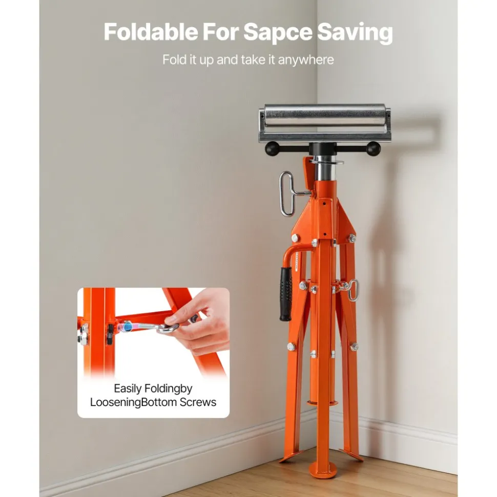 VEVOR Roller Stand, Heavy Duty 2500 LBS Load Capacity, 27.6"-52" Height Adjustable, 45# Steel Folding Roller Support Stand for Pipes, Wooden Boards