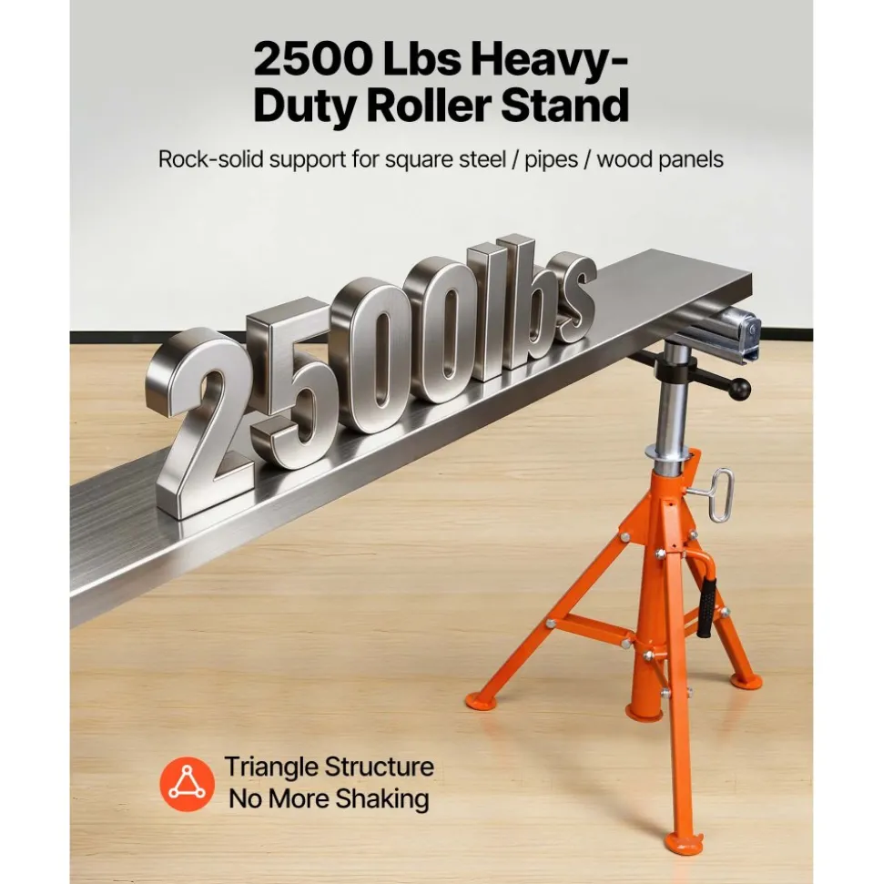 VEVOR Roller Stand, Heavy Duty 2500 LBS Load Capacity, 27.6"-52" Height Adjustable, 45# Steel Folding Roller Support Stand for Pipes, Wooden Boards