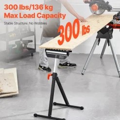 VEVOR Roller Stand, 300 lb Load Capacity, 26.8-42.5 in Adjustable Height, Folding Heavy Duty with 11.5 inch Polished Multi-directional Roller Head, for Table Saw Outfeed Woodworking Extension Support