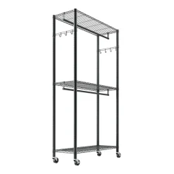 VEVOR Rolling Clothes Rack, Heavy Duty Clothing Garment Rack, 3 Adjustable Tiers Clothing Racks with Carbon Steel, 450 lbs Load Capacity Closet Wardrobe for Bedroom, Clothing Store, Hallway