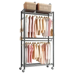 VEVOR Rolling Clothes Rack, Heavy Duty Clothing Garment Rack, 3 Adjustable Tiers Clothing Racks with Carbon Steel, 450 lbs Load Capacity Closet Wardrobe for Bedroom, Clothing Store, Hallway