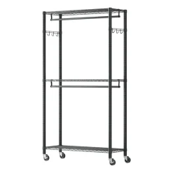 VEVOR Rolling Clothes Rack, Heavy Duty Clothing Garment Rack, 3 Adjustable Tiers Clothing Racks with Carbon Steel, 450 lbs Load Capacity Closet Wardrobe for Bedroom, Clothing Store, Hallway