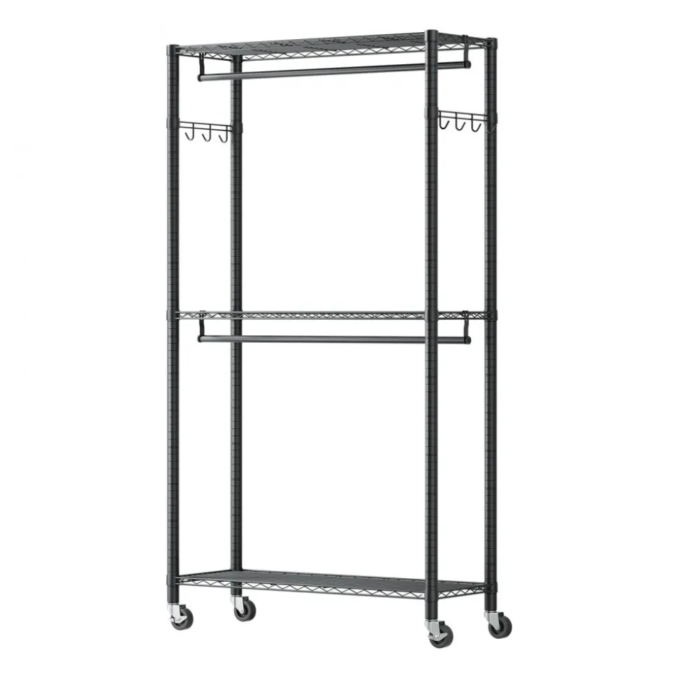 VEVOR Rolling Clothes Rack, Heavy Duty Clothing Garment Rack, 3 Adjustable Tiers Clothing Racks with Carbon Steel, 450 lbs Load Capacity Closet Wardrobe for Bedroom, Clothing Store, Hallway