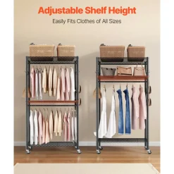 VEVOR Rolling Clothes Rack, Heavy Duty Clothing Garment Rack, 3 Adjustable Tiers Clothing Racks with Carbon Steel, 450 lbs Load Capacity Closet Wardrobe for Bedroom, Clothing Store, Hallway