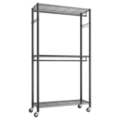 VEVOR Rolling Clothes Rack, Heavy Duty Clothing Garment Rack, 3 Adjustable Tiers Clothing Racks with Carbon Steel, 450 lbs Load Capacity Closet Wardrobe for Bedroom, Clothing Store, Hallway