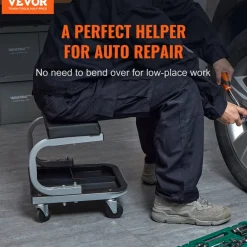VEVOR Rolling Creeper Garage/Shop Seat, 250 LBS Capacity Padded Rolling Workshop Stool with Tool Tray Storage, Mechanic Stool for Garage, Shop, Auto Repair, Black
