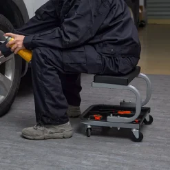 VEVOR Rolling Creeper Garage/Shop Seat, 250 LBS Capacity Padded Rolling Workshop Stool with Tool Tray Storage, Mechanic Stool for Garage, Shop, Auto Repair, Black