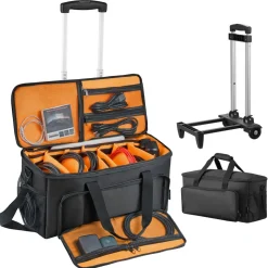 VEVOR Rolling DJ Cable Bag, 1680D, Padded File Gig Bag with Wheels, 6 Detachable Divider, Travel Storage Music Gear Case, for Professional DJ Gear, Musical Instrument and Accessories, Sound Equipment