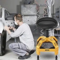 VEVOR Rolling Garage Stool, 300LBS Capacity, Adjustable Height from 24 in to 28.7 in, Mechanic Seat with 360-degree Swivel Wheels and Tool Tray, for Workshop, Auto Repair Shop, Yellow