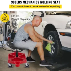 VEVOR Rolling Garage Stool, 300LBS Capacity, Adjustable Height from 18 in to 23 in, 360-degree Swivel Wheels (4