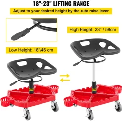 VEVOR Rolling Garage Stool, 300LBS Capacity, Adjustable Height from 18 in to 23 in, 360-degree Swivel Wheels (4