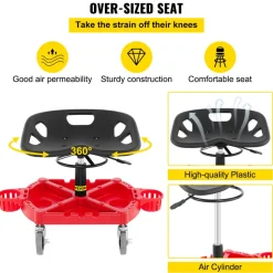 VEVOR Rolling Garage Stool, 300LBS Capacity, Adjustable Height from 18 in to 23 in, 360-degree Swivel Wheels (4