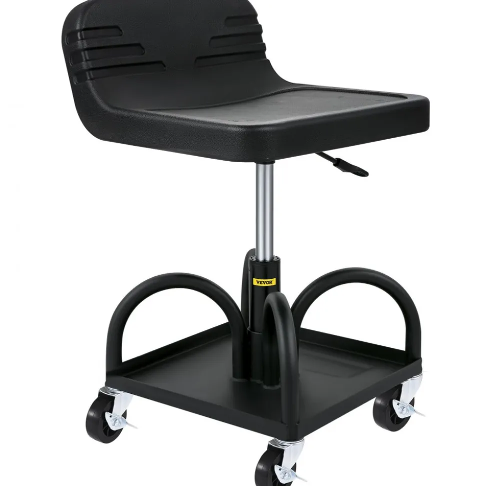 VEVOR Rolling Garage Stool, 300LBS Capacity, Adjustable Height from 15.7 in to 20.5 in, Mechanic Seat with 360-degree Swivel Wheels and Tool Tray, for Workshop, Auto Repair Shop, Black