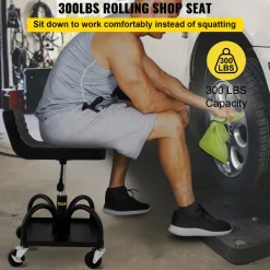 VEVOR Rolling Garage Stool, 300LBS Capacity, Adjustable Height from 15.7 in to 20.5 in, Mechanic Seat with 360-degree Swivel Wheels and Tool Tray, for Workshop, Auto Repair Shop, Black
