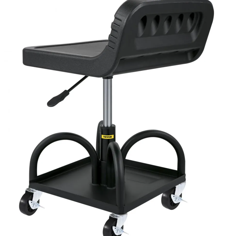 VEVOR Rolling Garage Stool, 300LBS Capacity, Adjustable Height from 15.7 in to 20.5 in, Mechanic Seat with 360-degree Swivel Wheels and Tool Tray, for Workshop, Auto Repair Shop, Black