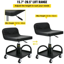 VEVOR Rolling Garage Stool, 300LBS Capacity, Adjustable Height from 15.7 in to 20.5 in, Mechanic Seat with 360-degree Swivel Wheels and Tool Tray, for Workshop, Auto Repair Shop, Black