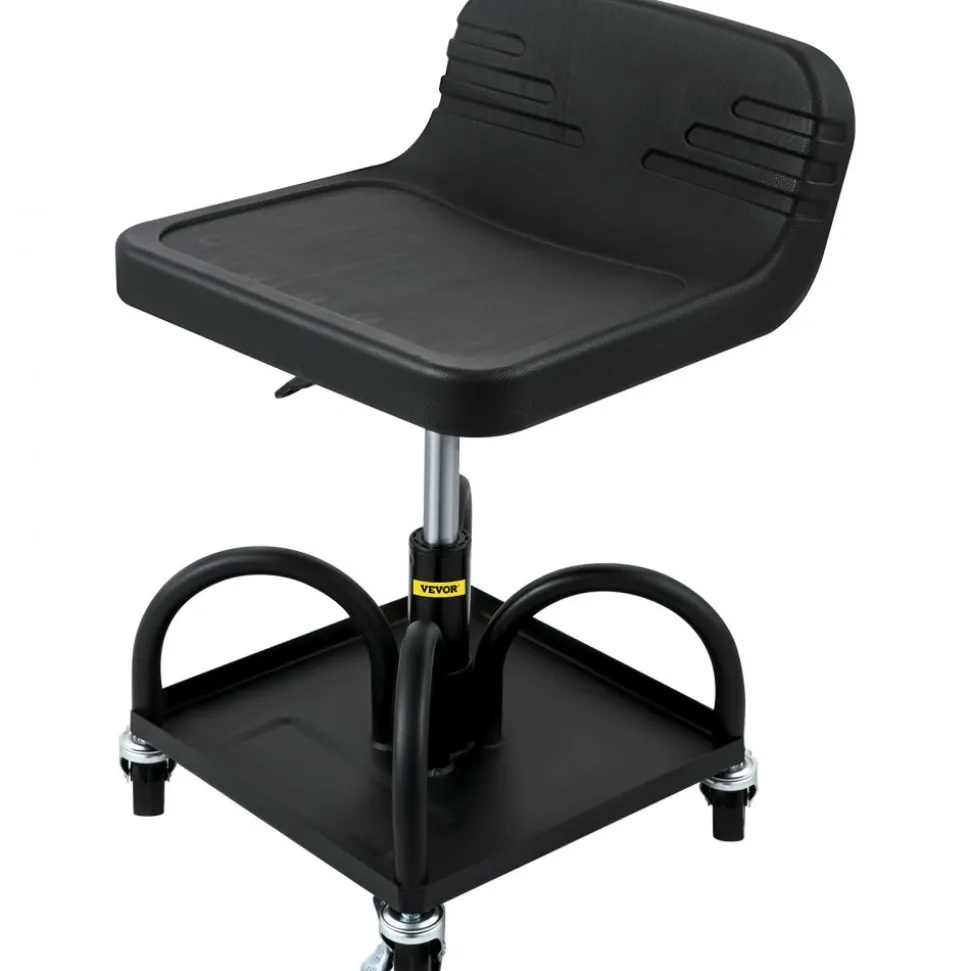 VEVOR Rolling Garage Stool, 300LBS Capacity, Adjustable Height from 15.7 in to 20.5 in, Mechanic Seat with 360-degree Swivel Wheels and Tool Tray, for Workshop, Auto Repair Shop, Black