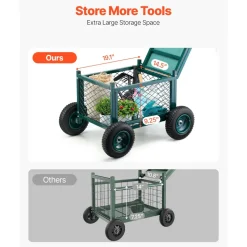 VEVOR Rolling Garden Cart with Seat, Metal Rolling Garden Work Seat with Wheels, Supports up to 400 LBS, Heavy Duty Gardening Cart Scooter, Outdoor Wagon & Stool on Wheels for Lawn, Patio, Backyard