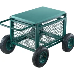 VEVOR Rolling Garden Cart with Seat, Metal Rolling Garden Work Seat with Wheels, Supports up to 400 LBS, Heavy Duty Gardening Cart Scooter, Outdoor Wagon & Stool on Wheels for Lawn, Patio, Backyard