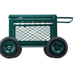 VEVOR Rolling Garden Cart with Seat, Metal Rolling Garden Work Seat with Wheels, Supports up to 400 LBS, Heavy Duty Gardening Cart Scooter, Outdoor Wagon & Stool on Wheels for Lawn, Patio, Backyard