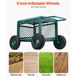 VEVOR Rolling Garden Cart with Seat, Metal Rolling Garden Work Seat with Wheels, Supports up to 400 LBS, Heavy Duty Gardening Cart Scooter, Outdoor Wagon & Stool on Wheels for Lawn, Patio, Backyard
