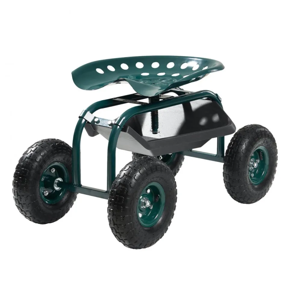 VEVOR Rolling Garden Cart with Swivel Seat, Heavy Duty Garden Seat with Storage Basket & Tool Tray, 300 lbs Weight Capacity, Outdoor Utility Gardening Stool Scooter for Lawn Yard Planting Weeding