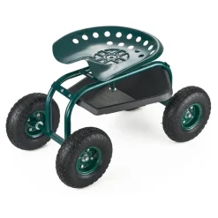VEVOR Rolling Garden Cart with Swivel Seat, Heavy Duty Garden Seat with Storage Basket & Tool Tray, 300 lbs Weight Capacity, Outdoor Utility Gardening Stool Scooter for Lawn Yard Planting Weeding